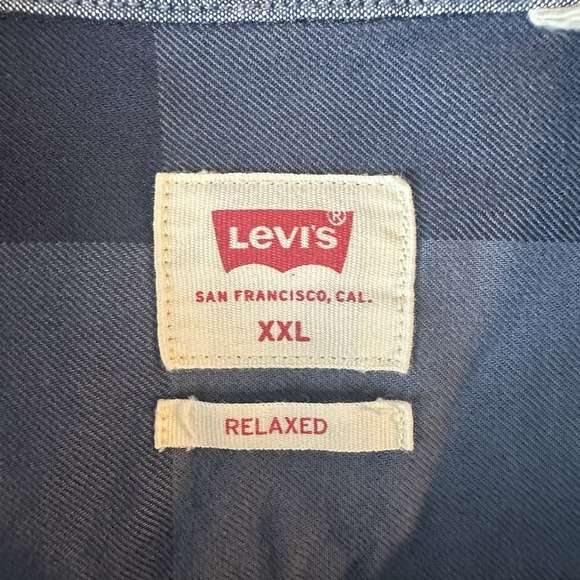 Levi Men's Plaid Button Down Long Sleeve Shirt Blue XXL Blue Navy Plaid - Picture 7 of 10